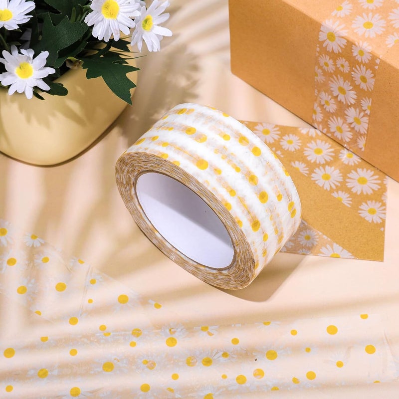 Whaline 109 Yard Groovy Daisy Packing Tape White Boho Flower Pattern Tape Waterproof Floral Shipping Tapes for Small Business DIY Crafts Box Carton Decor - Image 3